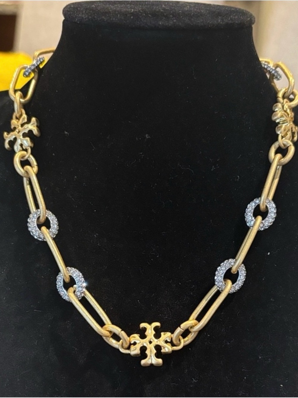Tory Burch Two-Tone Gold and Silver Crystal Link Necklace